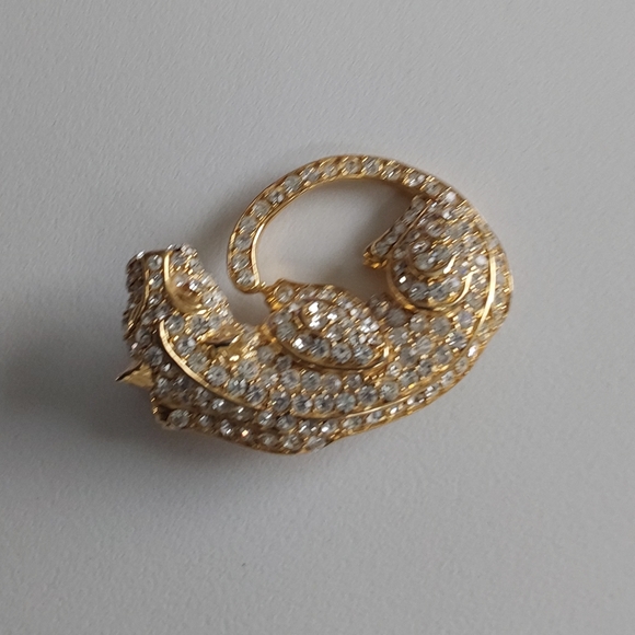 Vintage Trifari Leopard Brooch Gold Tone Rhinestones - Picture 4 of 6